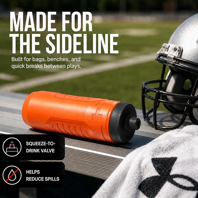 Under Armour Squeeze Water Bottles, 32 oz Water Bottles, Sideline Sports Water Bottle with Quick-Shot Lid, Quick & Easy Hydration, Gym Water Bottles, Squeeze Bottle, 1 32oz Bottle