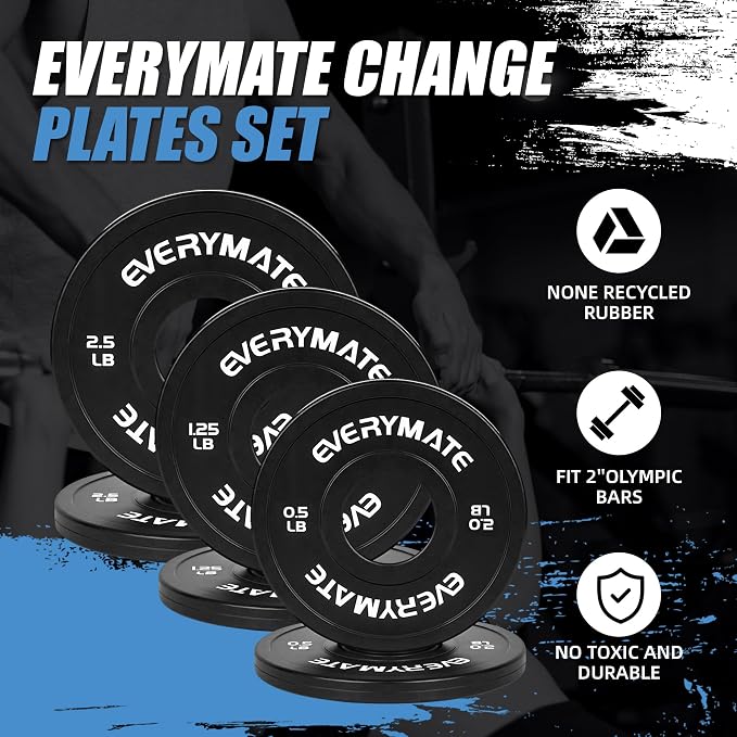 EVERYMATE Change Weight Plates 1.25LB 2.5LB 5LB Set Fractional Olympic Bumper Plates for Cross Training Steel Insert Strength Training