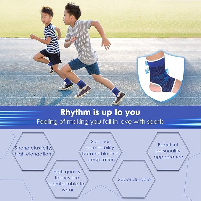 Haysandy 4 Pieces/ 2 Pair Kids Ankle Support Brace Elastic Kids Compression Socks Knitted Ankle Sleeve for Jogging Running Fitness(Dark Blue,10-15 Years)