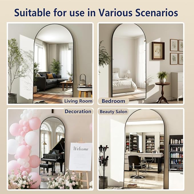 Arched Full Length Mirror 71"x32" Gold | Aluminum Frame Shatterproof Glass, Freestanding Leaning Wall Mounted Mirror for Bedroom Living Room Entryway, Modern