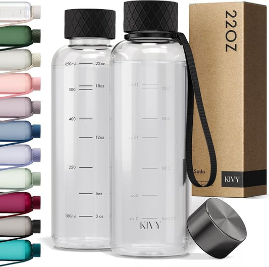 KIVY Slim Water Bottle 22oz [Lightweight & Shatterproof] Leak Proof Bottle for Women & Men - Clear plastic water bottle no straw - Dishwasher Safe Tritan Bottle BPA Free