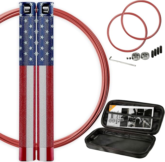 GODROP Jump Rope - Adjustable Speed Jump Rope - 2x Steel Coated Ropes, Carrying Case - Aluminum Anti Slip Handles with Double Ball Bearings for Double Unders, CrossFit, Boxing & Home Workout for Men & Women