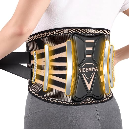 Copper Infused Back Brace for Lower Back Pain Relief, Men & Women | Breathable Adjustable Lumbar Support Belt with 6 Reinforced Stays and Lumbar Pad for Herniated disc, Sciatica