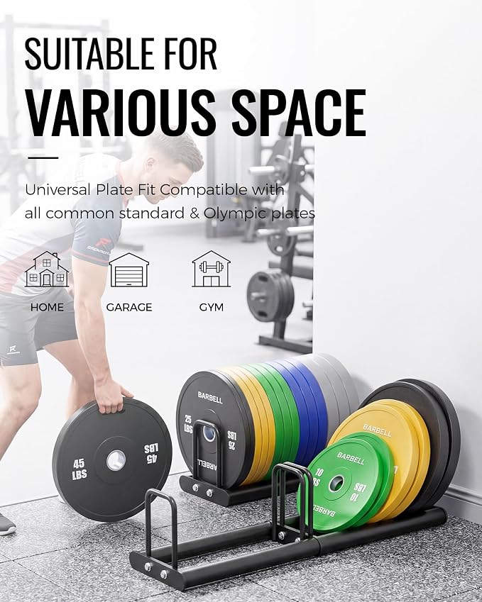 1 Unit Horizontal Weight Plate Rack, Max 660LBS Bumper Plate Storage for Home Gym, Modular Expandable Weight Storage Racks for 1" or 2" Plates, Heavy Duty Organizer for Garage & Commercial Gym