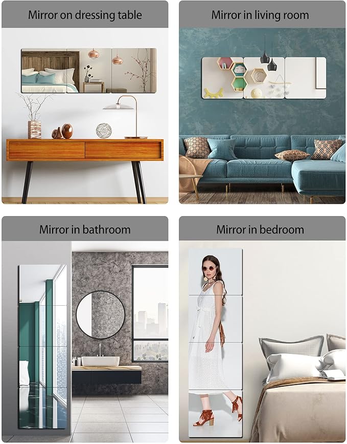 Unbreakable Full Length Wall Mirror,Mirrors for Bedroom,Over The Door Mirror,2 Pcs 24"x14",Shatterproof Plexiglass Acrylic,Long Closet,Workout for Home Gym Body Mirrors for Bedroom
