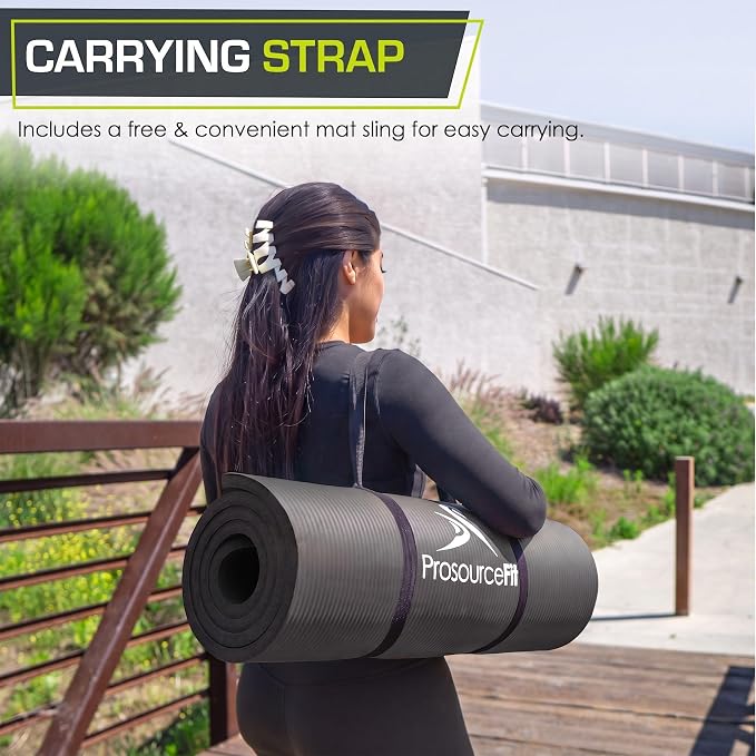 ProsourceFit Extra Thick Yoga and Pilates Mat 1/2” (13mm) or 1" (25mm), 71-inch Long High Density Exercise Mat with Comfort Foam and Carrying Strap