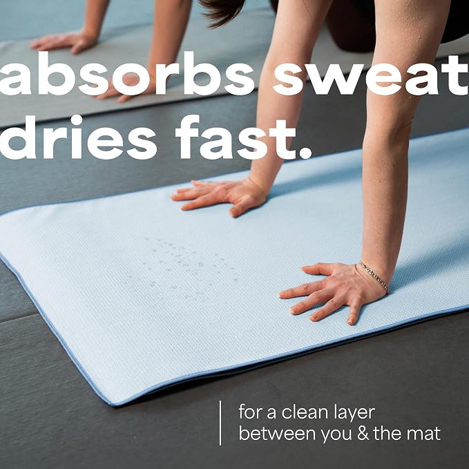 S&T INC. Aura Microfiber Yoga Mat Towel with Grip, 24" x 72", Blue | Silicone Grip Backing, Soft and Absorbent, Quick-Dry for Gym, Pilates, and Hot Yoga, Compact for Gym Bag, Machine Washable
