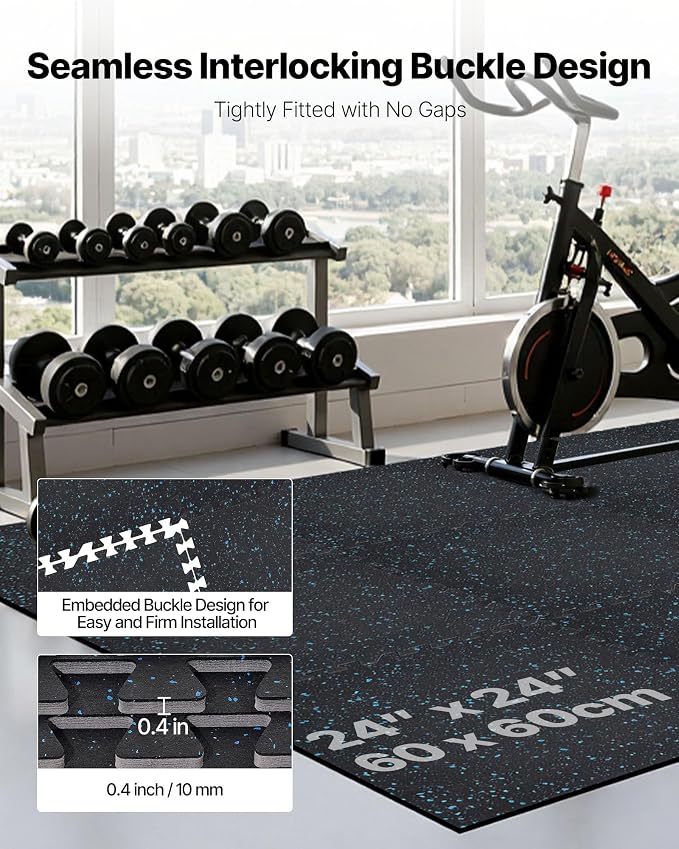 VEVOR 0.4Inch 96sq.ft 24 Tiles Gym Flooring for Home Gym, Rubber Top with High Density EVA Foam, 24 x 24In Gym Floor Exercise Equipment Mats, Interlocking Gym Mats, Puzzle Workout Mats, Black & Blue | Rubber Top with High Density EVA Foam, Lightweight ...