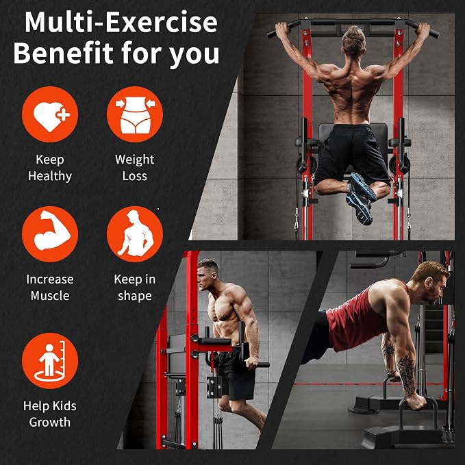 SogesHome Power Tower Pull Up Bar Station Height Adjustable Assistive Rack | Multi-Function Strength Training Equipment Full Body Workout Machine, Freestanding Push Up Dip Stand for Home Gym Exercise