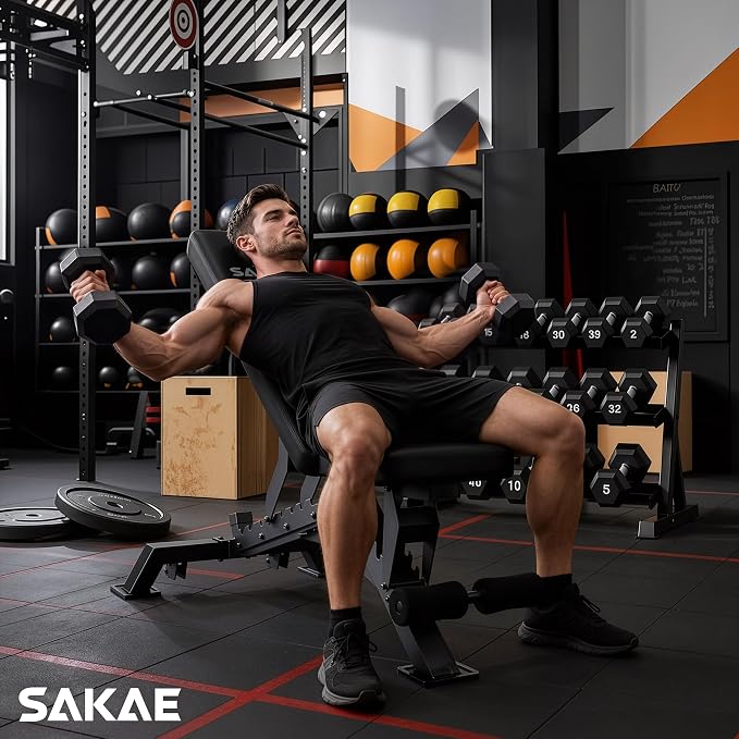 SAKAE Adjustable Weight Bench, 85° to -13° Incline, Decline & Flat Workout Bench for Home Gym, 1000LB Capacity with 9 Backrest Positions, Multi-Position Adjustability Gym Bench for Full Body Workout