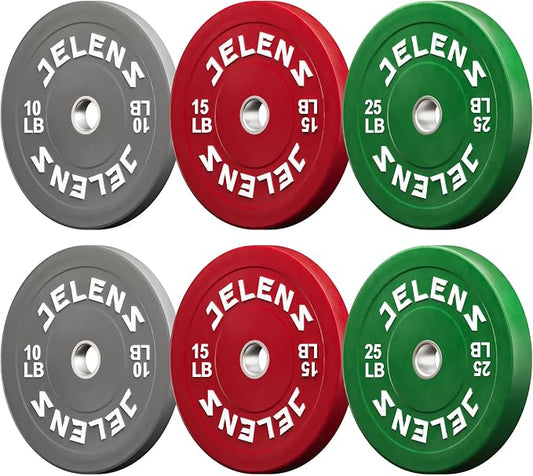 JELENS Olympic Barbell Weight Plates Set, 2-Inch Black/Colored Rubber Bumper Plate Weight Set for Strength Training and Weightlifting, Multiple Options
