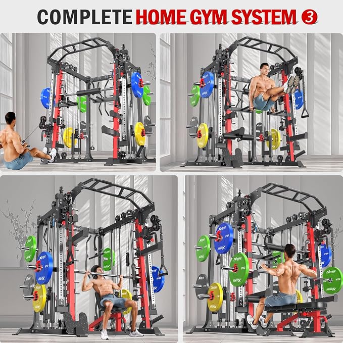 Multi-Purpose Squat Rack,Smith Machine Weight Rack Set with Cable Crossover System, Home Gym Power Racks, Power Racks and Packages