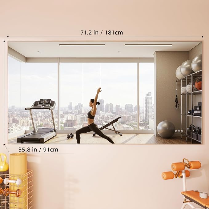 Hasipu 72''x 36'' Home Gym Mirror with Lights Dimmable Anti-Fog Large Full Length Wall Mounted Full Body Mirror for Yoga Dance Fitness Exercise Studio Bedroom Garage, Tempered Glass Workout Mirrors