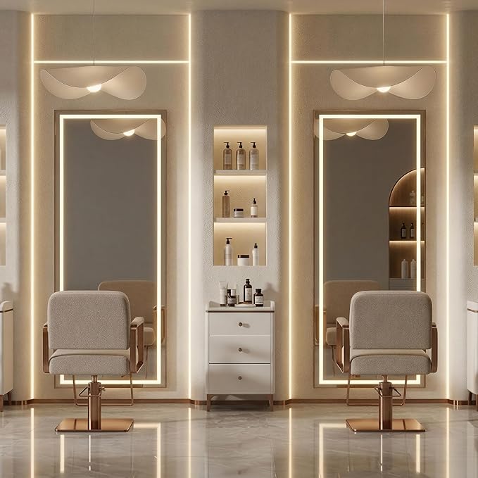 71" x 26" Arched Full Length Mirror with LED Lights, Floor Mirror with Stand, Wall Mirror Full Length, Body Floor Mirror, Wall Mounted Mirror for Bedroom, Dimmable, Tempered Glass