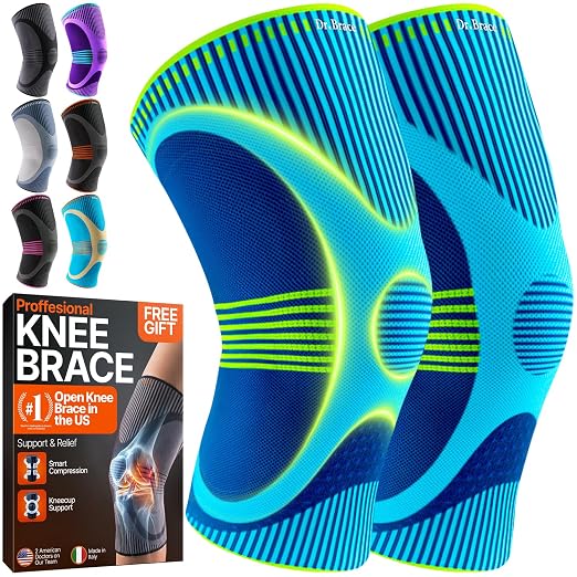 DR. BRACE Elite Compression Knee Brace for Women & Men, (2-Pack) Knee Support Compression Sleeve, Workout Sports Knee Braces for Meniscus Tear, ACL & Arthritis Pain Relief - Check Size Guide Video (Zeus, Large)