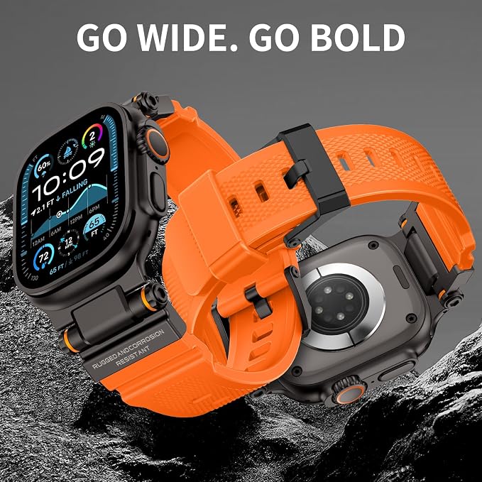 Band Compatible with Apple Watch Ultra 3/2/1 Band 49/46/45/44mm | Metal Connector with Silicone Rugged Strap for iWatch Ultra Series 11/10/9/8/7/6/SE3/SE2/SE/5/4/3/2/1, Orange/Black