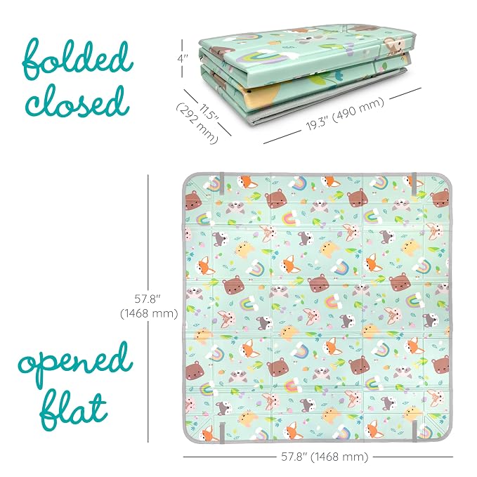 Infantino Foldable Foam Play Mat Reversible 57x57 in, Animals | Reversible design with two sides to play, Lightweight & portable, Water-resistant & wipeable, Folds flat for easy storage