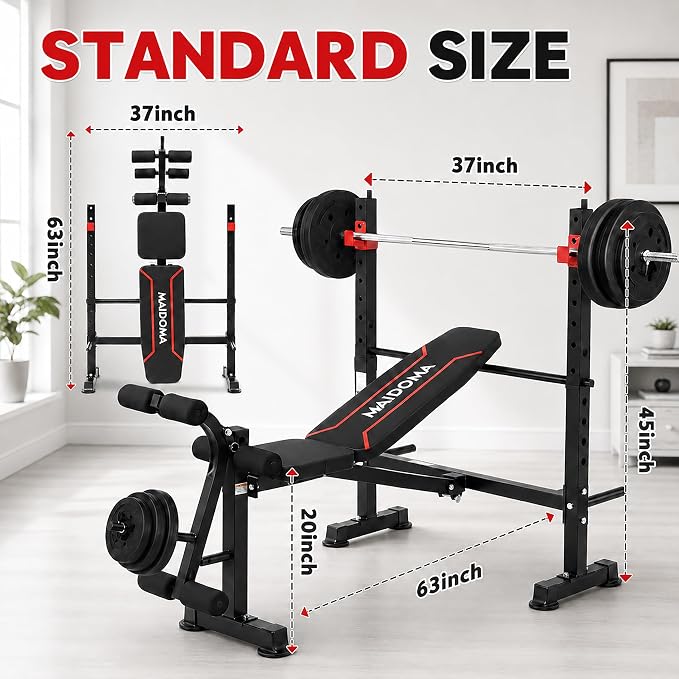 MAIDOMA Foldable 1500LBS Capacity 8 IN 1 Weight Bench Set with Leg Extension/Squat Rack/Preacher Curl, Adjustable Bench Press for Home Gym Full Body Workout (US Stock)