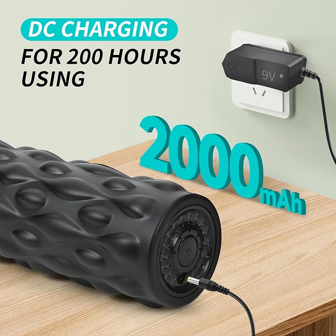 High-Density Vibrating Foam Roller Black with 4 Customizable Speeds for Deep Tissue Massage, Muscle Recovery and Pain Relief -Rechargeable with Portable Bag