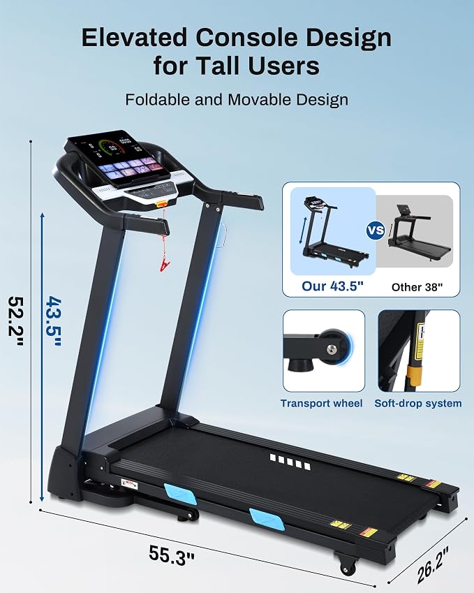 Auto Incline Treadmill for Home - 3.5HP Folding Treadmills Running Machine, 320 LBS Capacity, 10 MPH Speed, Bluetooth App, Upgrade LCD Panel, 36 Preset Programs