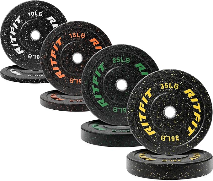 RitFit Bumper Plates, Colored Fleck-Rubber Weight Plates with Steel Insert, 2-inch Olympic Weight Plates for Weight Lifting and Strength Training