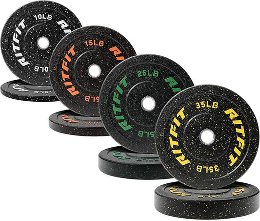 RitFit Bumper Plates, Colored Fleck-Rubber Weight Plates with Steel Insert, 2-inch Olympic Weight Plates for Weight Lifting and Strength Training