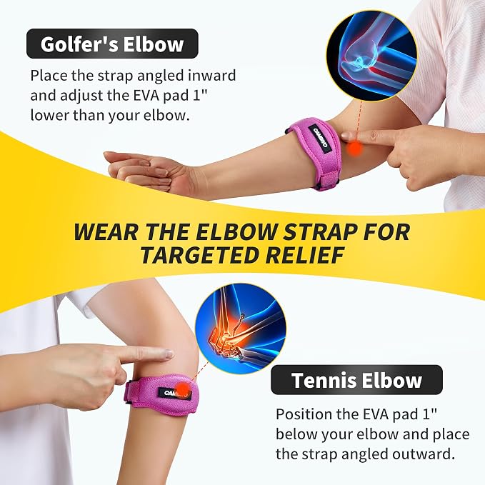 CAMBIVO 2 Pack Tennis Elbow Brace Strap for Tendonitis, Rose Pink | EVA Compression Pad, Adjustable Strap with Premium Velcro, for Men and Women, Golfer's Elbow, Counterforce Brace, Breathable