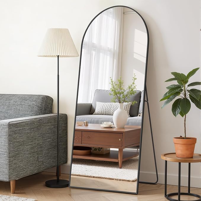 Mirror Full Length 64"x21", Arched Full Body Floor Mirrors with Stand | Shatterproof Glass, Aluminum Alloy Frame, Free Standing, Wall Mounted or Leaning for Bedroom Living Room Entryway
