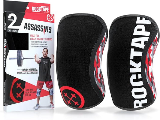 Rocktape Assassins Knee Compression Sleeves, Knee Brace for Weightlifting, Cross Training & Working Out - Reduce Strain & Swelling (2 Sleeves)