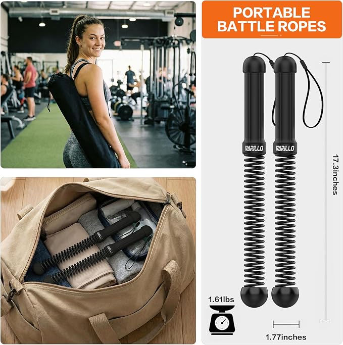 Ropeless Battle Ropes for Home Gym, Portable Cordless Weighted Battle Rope | Storage Bag, Weighted Battle Rope for High Calorie Burn, Men & Women Fitness Equipment, HIIT & Low-Impact Aerobic Training