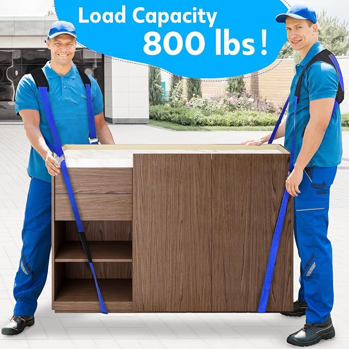 Moving Straps for Lifting Heavy Furniture: 2-Person Shoulder Lifting System | Up to 800 lb capacity, wide padded shoulder straps, adjustable buckles and high-density nylon for appliances and mattresses