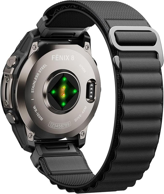 Alpine Loop Nylon Watch Band Compatible with Garmin Fenix 5/6/7/8 47mm, Quickfit 22mm Rugged Watch Bands for Garmin Epix Gen 2/Fenix 8 Pro 47mm/7 Pro/6 Pro/5 Plus/Forerunner 935/S62(Black)