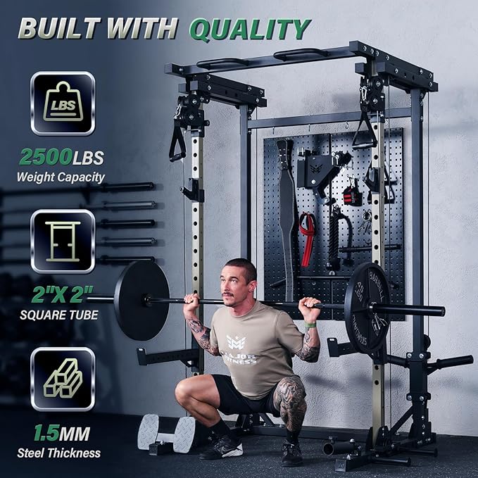 MAJOR FITNESS Drone3 Power Rack, 2500lbs Multi-Function Home Gym Squat Rack with Dual Pulley System, Pull-Up Bar & J-Hooks, Heavy-Duty Steel Frame for Maximum Stability & Strength Training