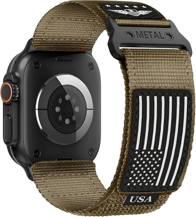 Rugged Nylon for Apple Watch Band for Men Series 11/10/9/8/7/6/SE/5/4/3/2/1 iWatch Bands Man,Soft Woven Adjustable Stars-Stripes Flag Wristbands Strap for Apple Watch SE 3/2/1 42mm 41mm 40mm 38mm