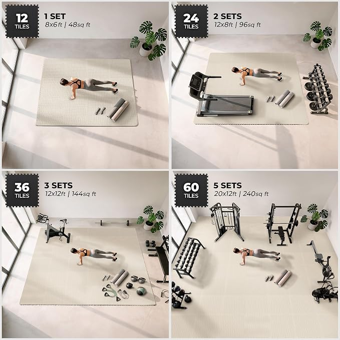 bemaxx Gym Mats Set - 24 pcs EVA Interlocking Foam Floor Tiles (24.4"x24.4"x0.4") 96 sqft Protective Gym Flooring Sports Home Workout Exercise Mats Puzzle Garage Fitness Play-Room Pool Treadmill Bike