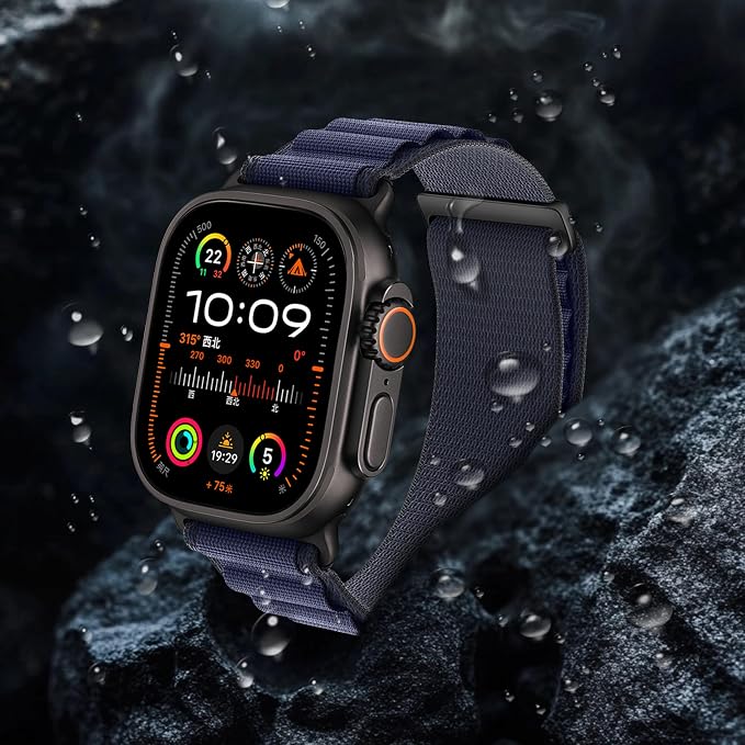 Alpine Nylon Sport Bands Compatible with Apple Watch Ultra Band 49mm 46mm 45mm 44mm 42mm Men Women, Stretch Loop Strap with D-Hook for iWatch Series 10 Ultra SE 9 8 7 6 5 4 3 2 1 (B-Navy Blue, 49mm/46mm/45mm/44mm/42mm(Series 3))
