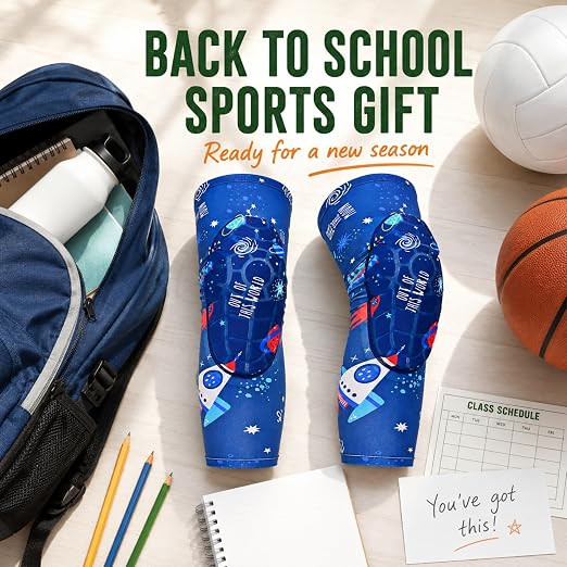 Kids Volleyball Knee Pads for Boys Girls, Space Sports Protective Knee Sleeves, Youth Basketball Dance Soccer Gym Pads, Back to School Gift for Children, Comfortable Pull On Support for Practice Game