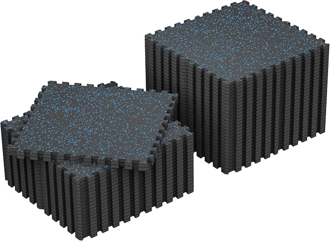 SUPERJARE 0.79'' Extra-Thick Exercise Equipment Mats, 48 Pcs 192 Sq Ft Rubber Top Floor Tiles with High Density EVA Foam, Interlocking Gym Flooring for Home Gym, Workout Mat, Black/Blue