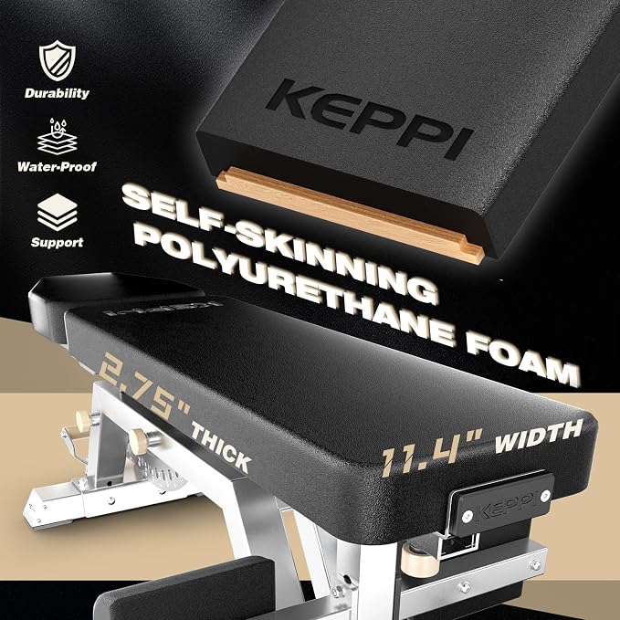 Keppi Fitness Bench6000 Weight Bench, Commercial Grade FID Workout Bench | 2200lb Flat Capacity, 11 Back&8 Seat Specialized Angles for Serious Lifters, 97lb Frame Weight with above 1 Gauge Support