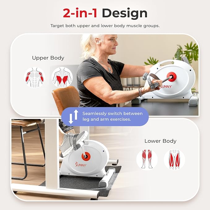 Sunny Health & Fitness Smart Under-Desk Bike Exerciser, Low-Impact Cardio Cycling Equipment for Home/Office, Mini Paddler for Arm/Leg Mobility Training, Free SunnyFit App