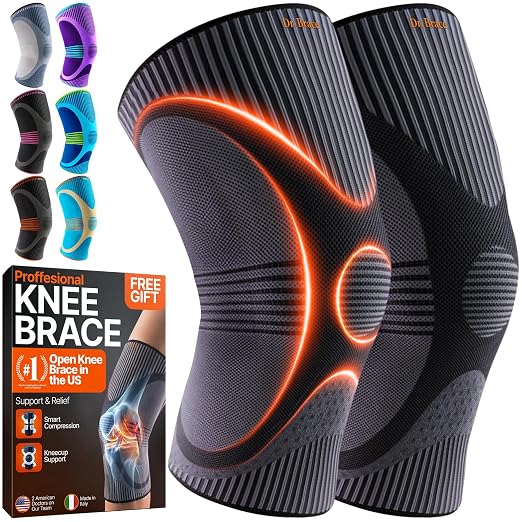 DR. BRACE Elite Compression Knee Brace for Women & Men, (2-Pack) Knee Support Compression Sleeve, Workout Sports Knee Braces for Meniscus Tear, ACL & Arthritis Pain Relief - Check Size Guide Video (Pluto, XX-Large)