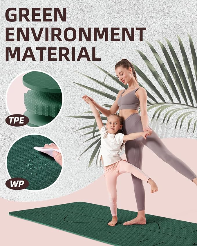 YOTTOY Yoga Mat, 72"x 32"x1/3" Extra Wide Non-Slip Exercise Fitness Yoga Mats,Eco-Friendly TPE Exercise Mats for Women Men Home Workout with Strap Bag