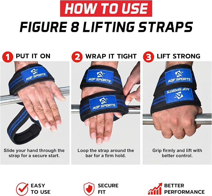 AQF Figure 8 Weight Lifting Straps, Padded Cuff Support for Deadlift