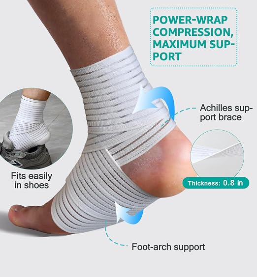 Foot & Ankle Brace 2 Pack, Adjustable Compression Wrap for Men & Women – Helps with Sprains, Plantar Fasciitis, Achilles Tendonitis, Arthritis, Running, Sports, Gym – Fits in Shoes (White)