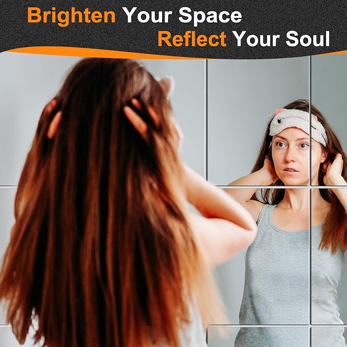 Home Gym Mirror Tiles, 16x12'', 16-Piece, Large Square Workout Mirrors | Full Body Wall Mirror, For Garage, Bedroom, Bathroom