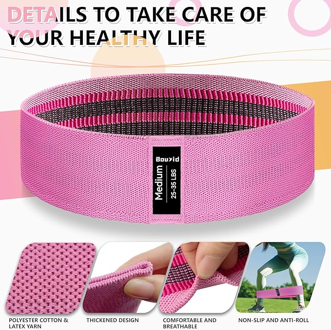 Resistance Bands for Working Out, 4 Levels Exercise Bands for Women & Men, Elastic Workout Band for Physical Therapy, Fabric Booty Band for Gym, Yoga, Pilates, Leg Training