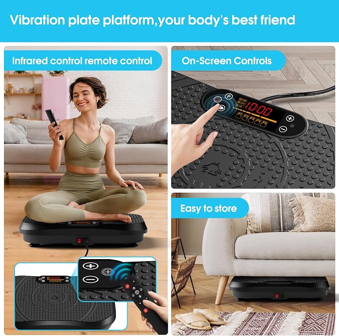 SoftGym Vibration Plate Exercise Machine for Lymphatic Drainage & Fitness | Quiet Heavy Duty 450lbs Capacity Platform, 120 Speeds Shake Machine with Resistance Bands for Home Muscle Activation