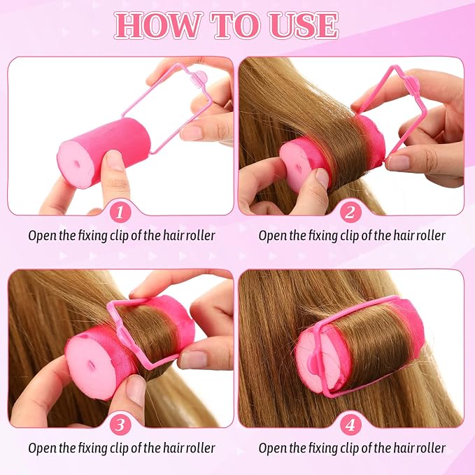 Syhood 18 Pcs Satin Rollers for Black Hair Foam Sponge Rollers Pink Satin Wrapped Hair Curlers for Hairdressing Styling (1.42 Inch)