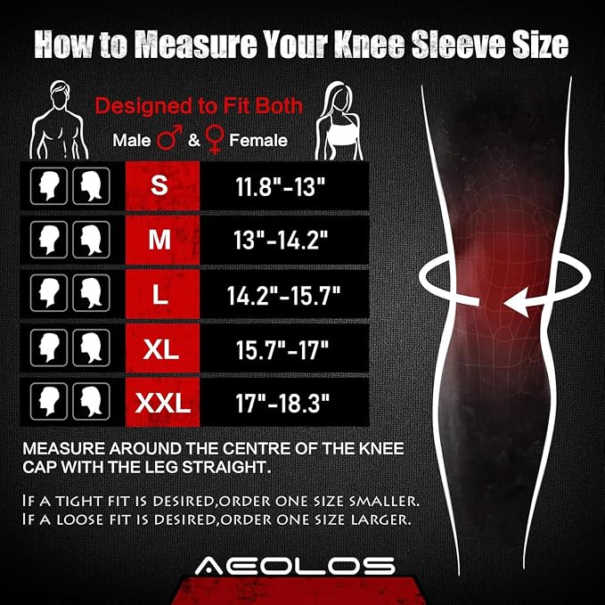 AEOLOS Knee Sleeves (1 Pair)，7mm Compression Knee Braces for Heavy-Lifting,Squats,Gym and Other Sports(X-Large,22Black4)