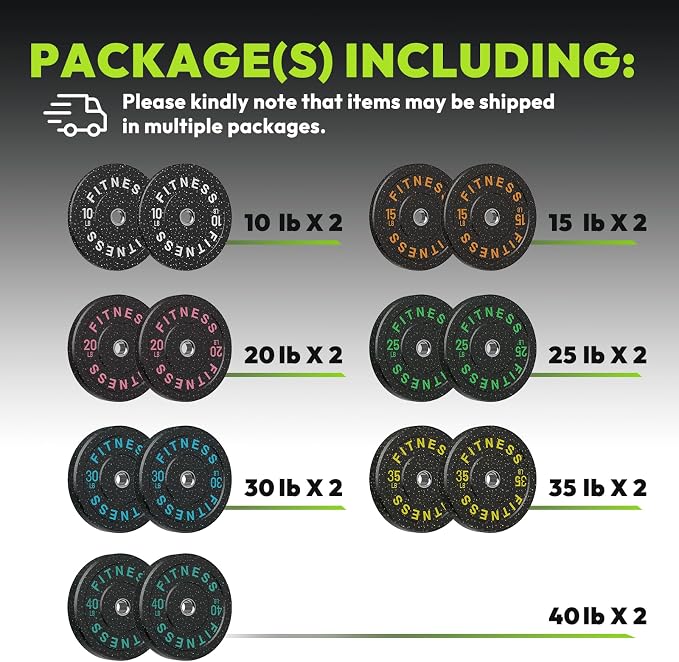 HANDBODE 2-Inch High-Bounce Bumper Plates, Olympic Weight Set, 10-650 lb | Barbell Weight Plates Set for Home Gym, Colored Weights Rubber Strength Training Plate for Weight Lifting